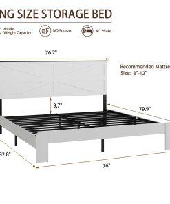 Wood Platform Bed Frame with Headboard, KIng
