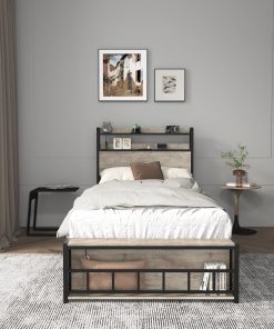 Twin Bed Frames with Charging Station and LED Light