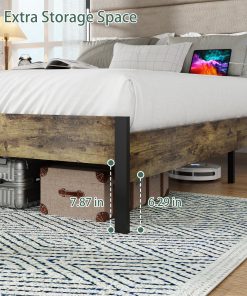 King Size Bed Frame with Upholstered Headboard