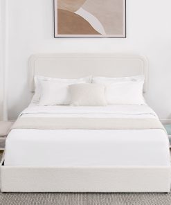 Queen Ivory Boucle Upholstered Platform Bed