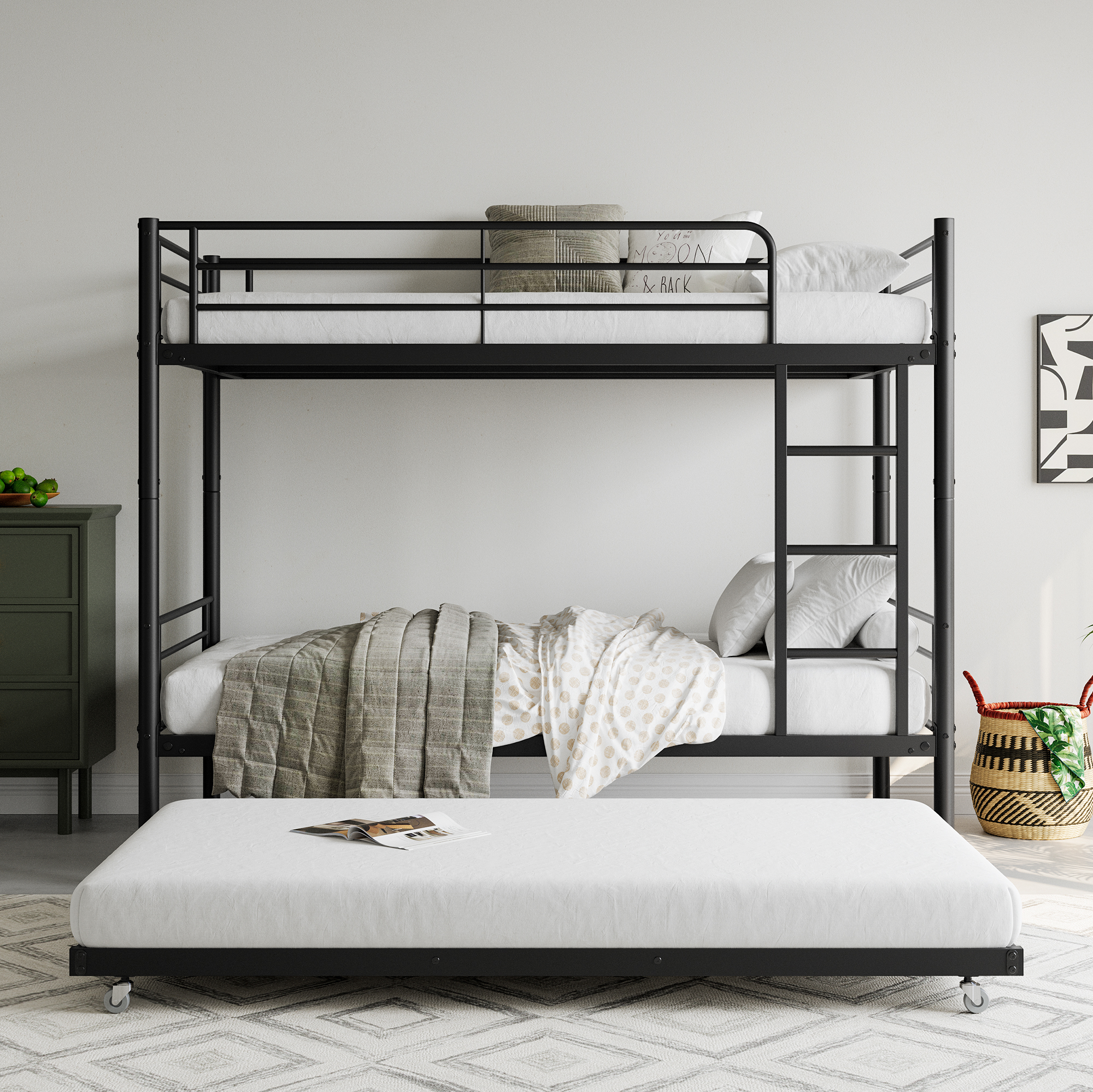 Metal Twin over Twin Bunk Bed With Trundle