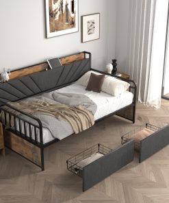 Sturdy Metal Twin Daybed With Drawers