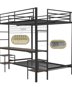 Ethan Full Over Twin Bunk Bed with Desk, Charging Station and Storage Shelves