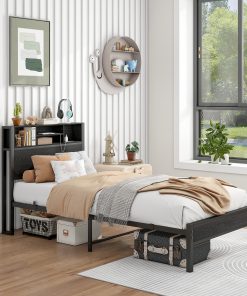 Twin Size Bed Frame With Storage Headboard
