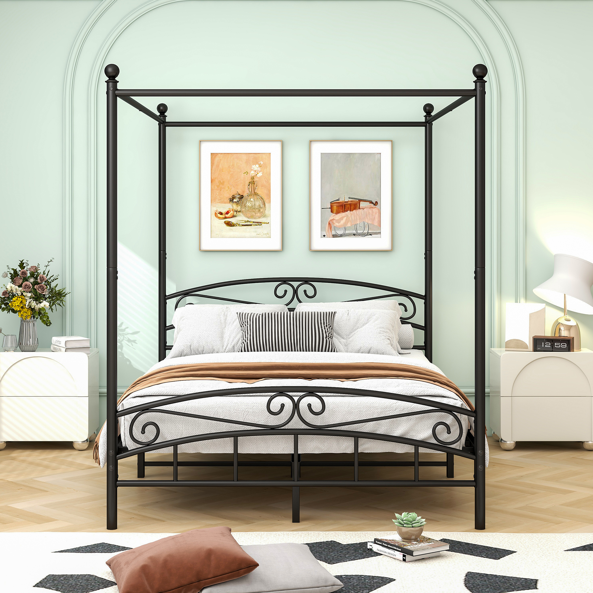 Queen Size Metal Canopy Bed Frame