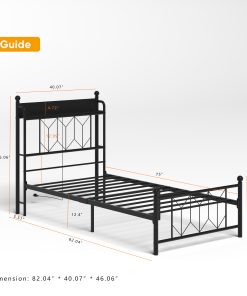 Twin Bed Frames with Headboard, Charging Station and  LED Light
