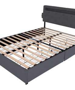 Queen Bed Frame with USB Charging Station & LED Lights