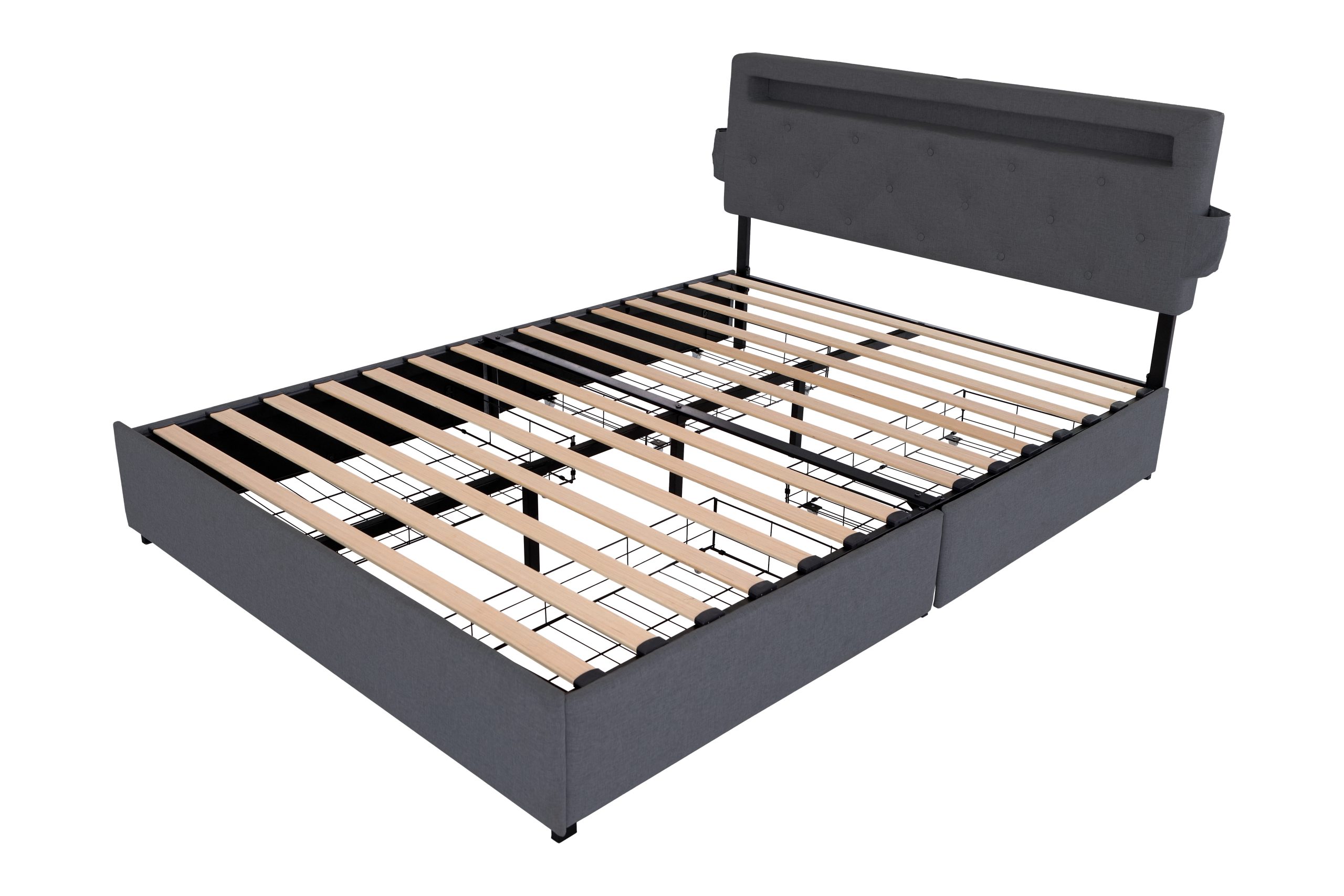 Queen Bed Frame with USB Charging Station & LED Lights