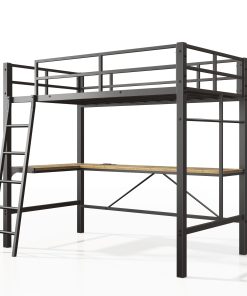 Twin Metal Loft Bed with L-Shaped Desk