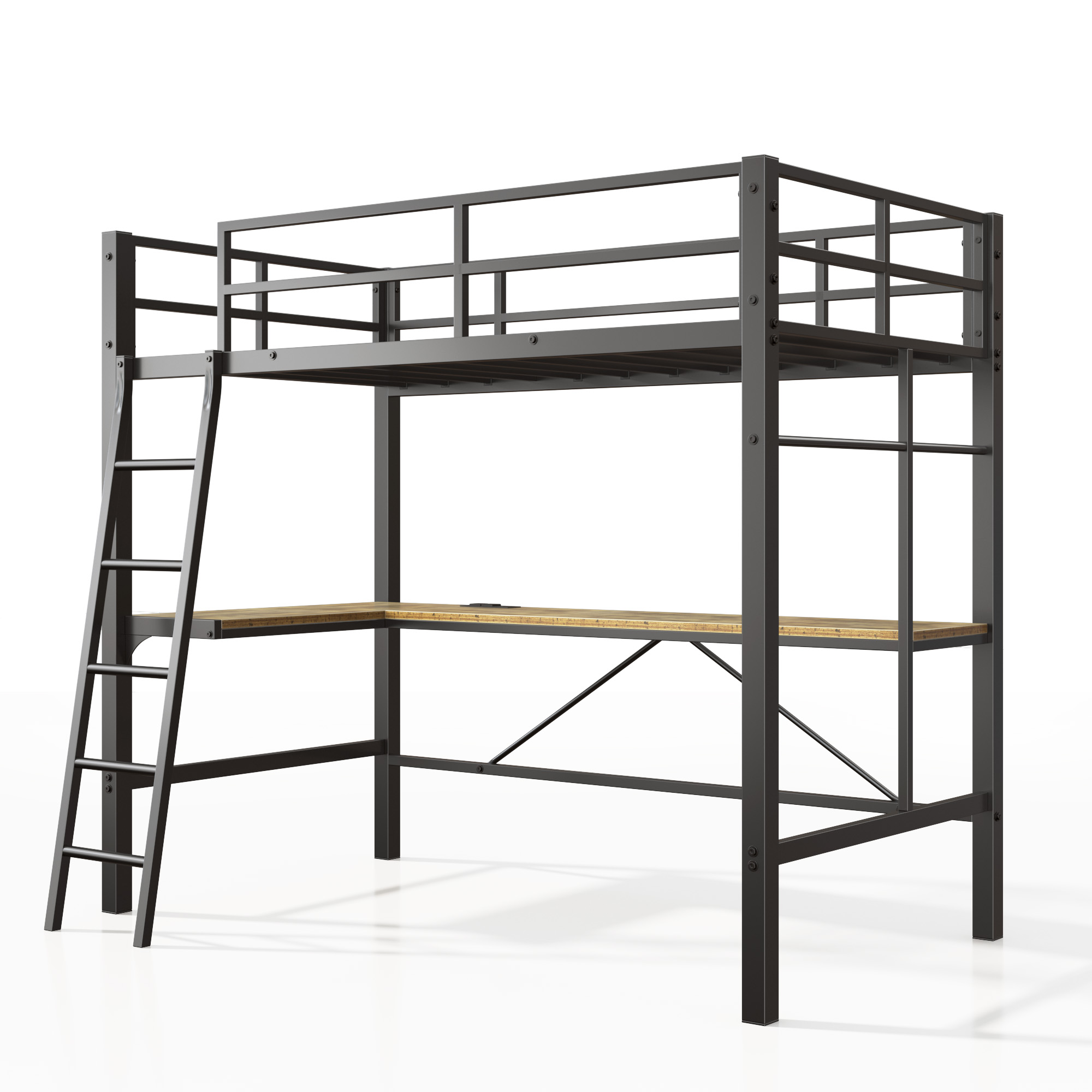 Twin Metal Loft Bed with L-Shaped Desk