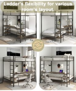 Ethan Full Over Twin Bunk Bed with Desk, Charging Station and Storage Shelves