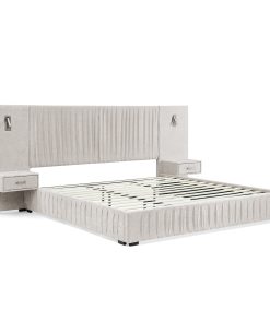 Queen Size Upholstered Bed Frame With Chenille Fabric with Pleated Design