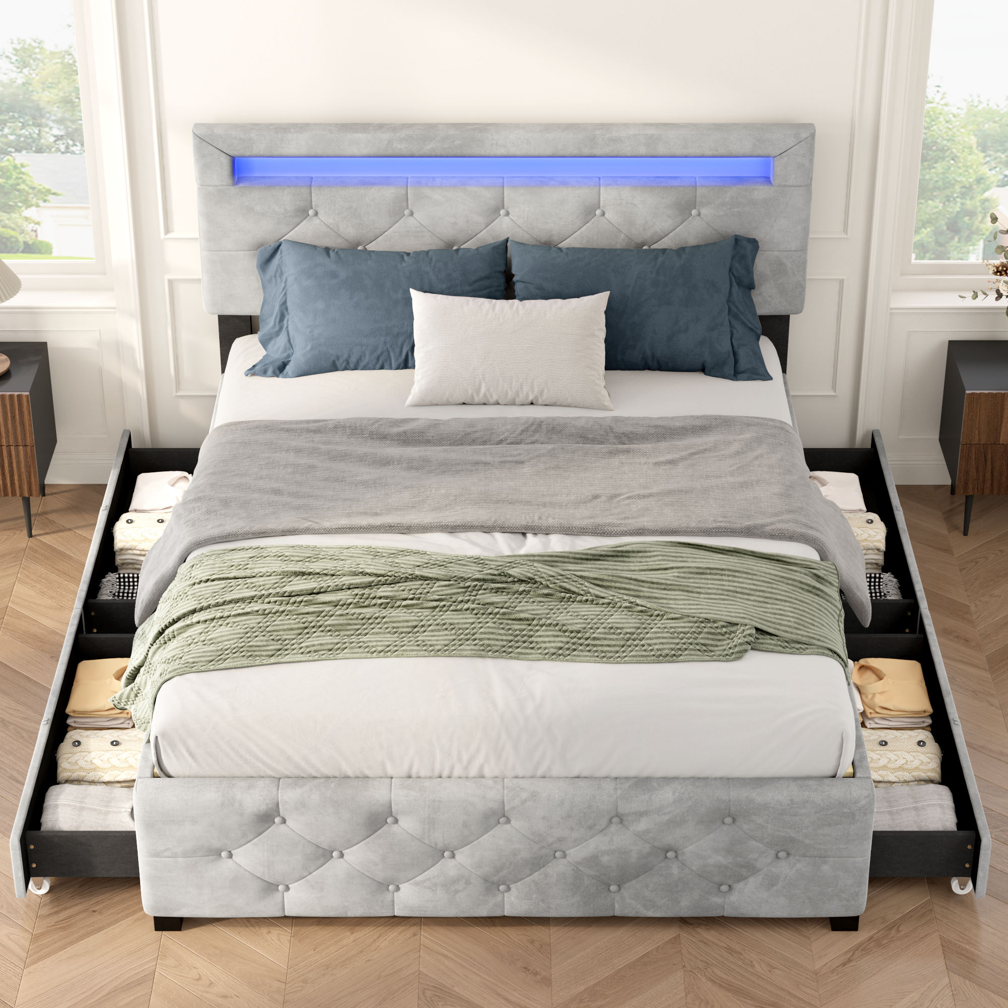 Queen Size Upholstered Platform Storage Bed Frame - Image 6