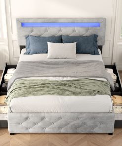 Queen Size Upholstered Platform Storage Bed Frame