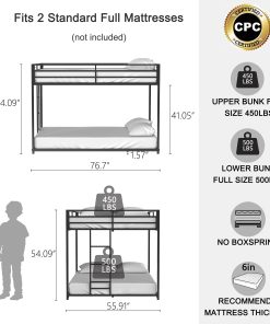 Metal Twin Over Full Bunk Bed with Ladder and Guardrails