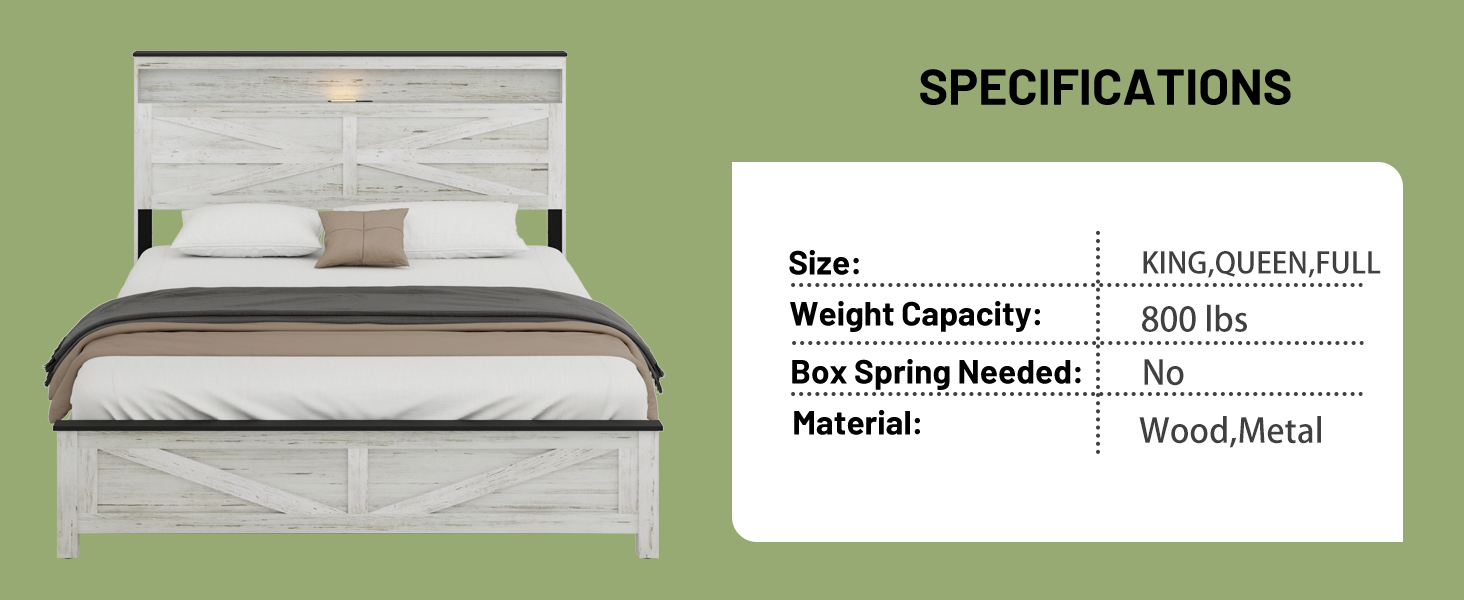 Queen Size Bed Frame Headboard With LED Lights And Charging Station