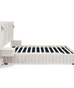 Queen Size Upholstered Bed Frame With Chenille Fabric with Pleated Design