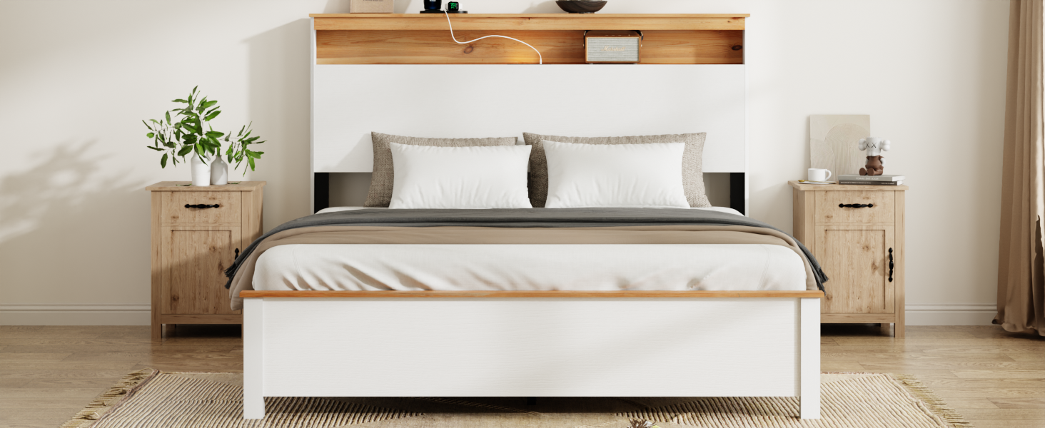 King Bedstead With Charging Station All Wood Bed Frame