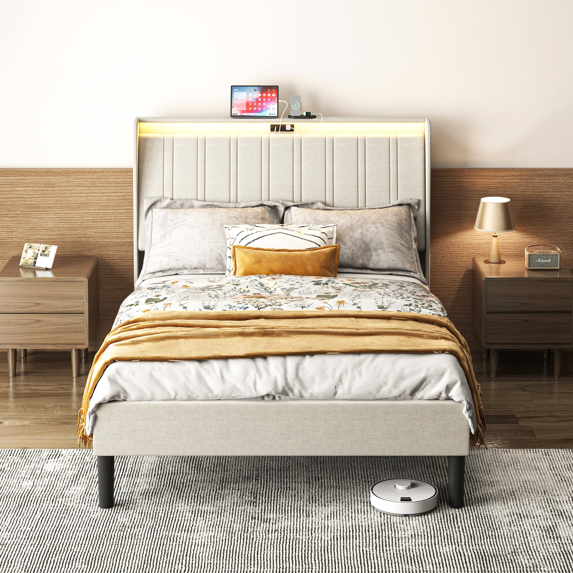 Upholstered Twin Size Platform Bed Frame