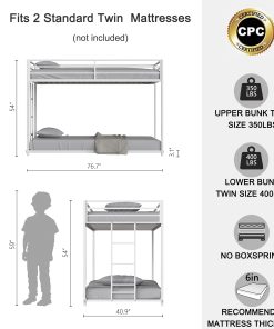 White Twin Over Twin Bunk Bed For Kids And Adult
