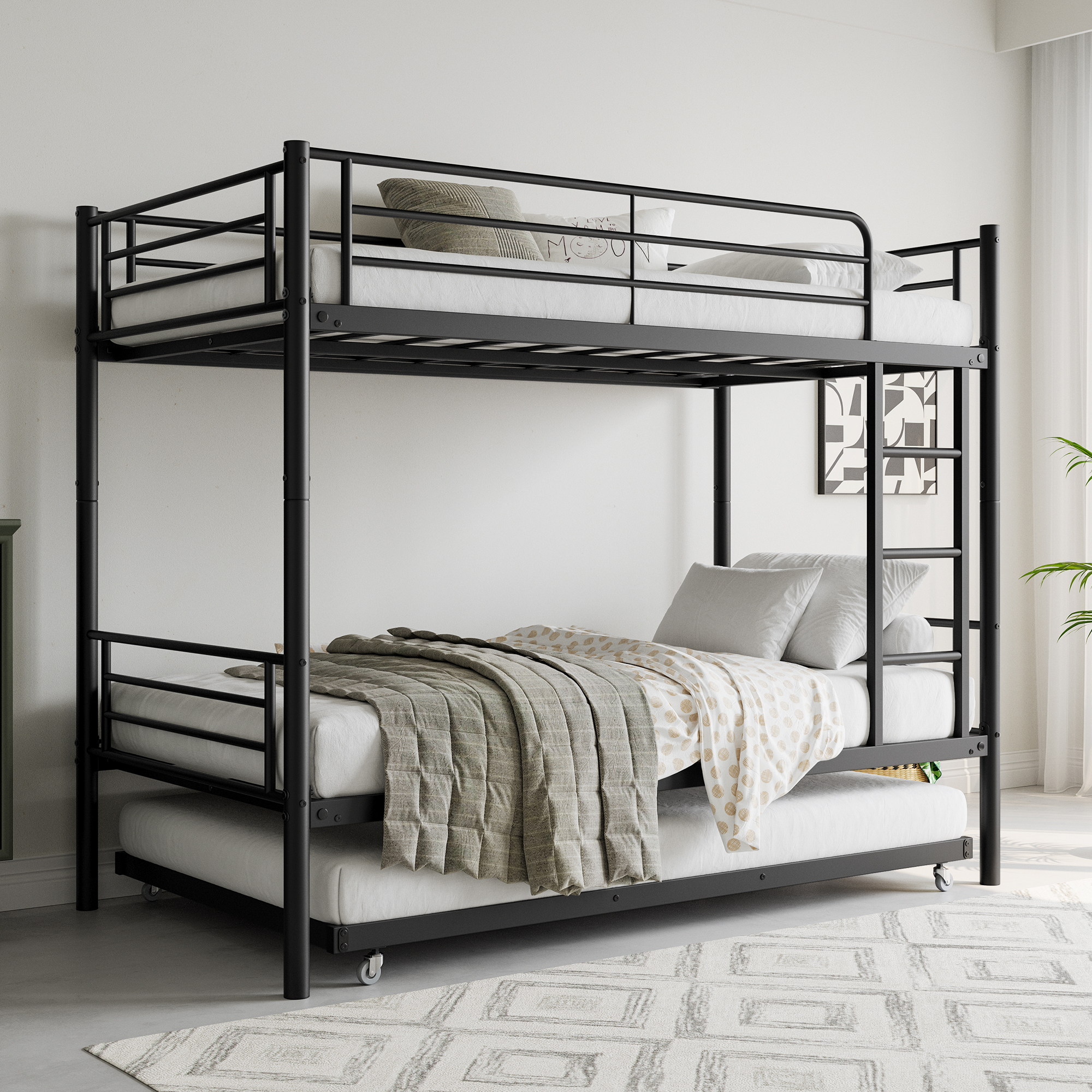 Metal Twin over Twin Bunk Bed With Trundle