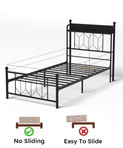 Twin Bed Frames with Headboard, Charging Station and  LED Light
