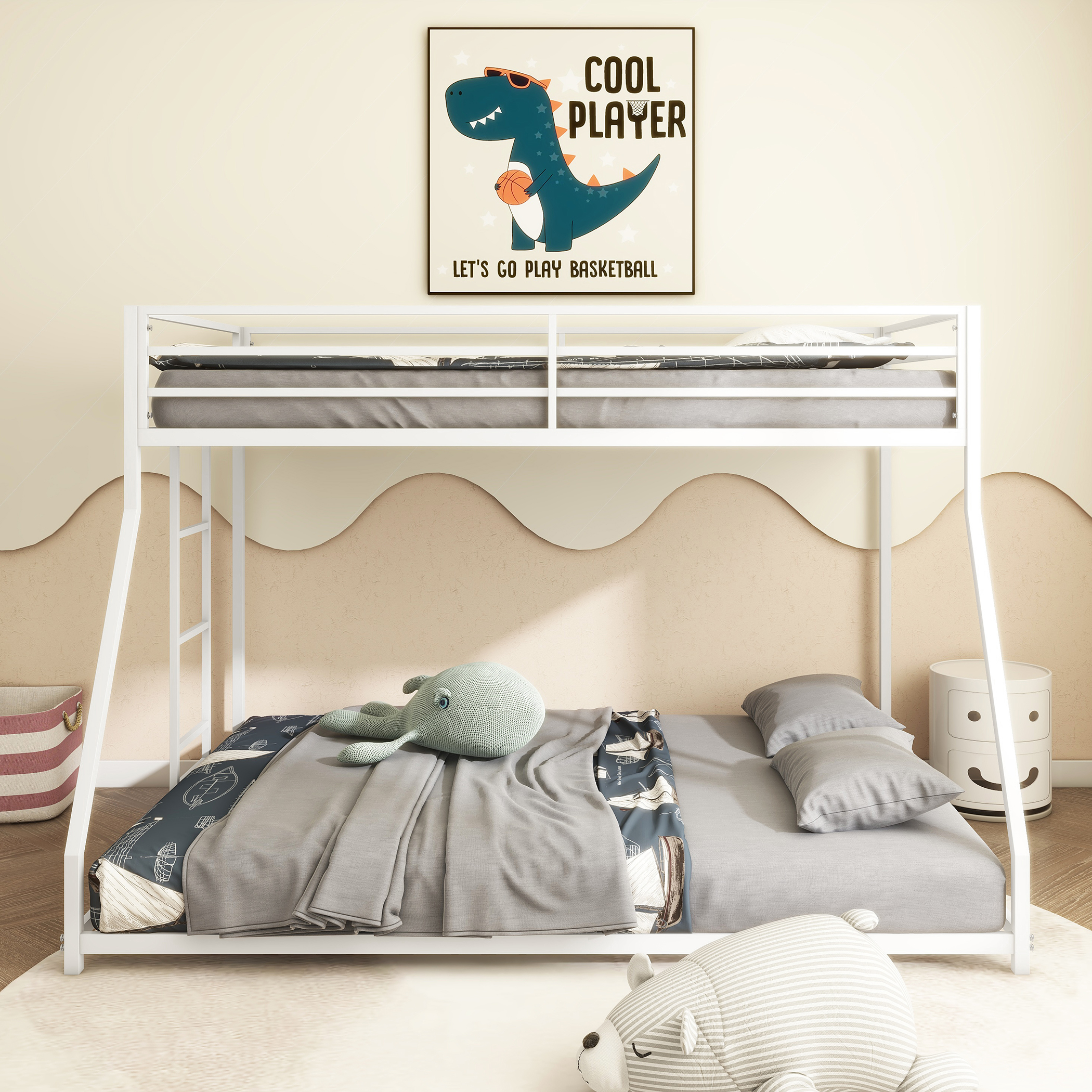 White Twin Over Full Bunk Bed For Kids And Adult