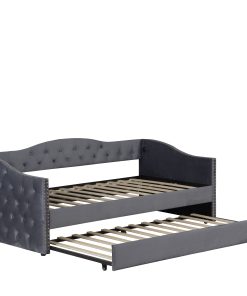 Twin Size Upholstered Daybed with Trundle and USB Charging