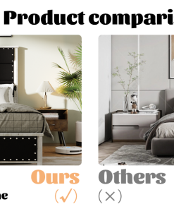 Queen Size Bed Frame with Upholstered Headboard