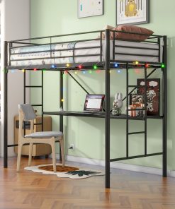 Twin Metal Loft Bed with Desk