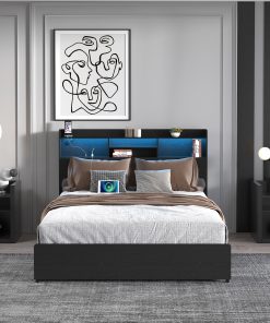 Full Bed Frame with 4 Storage Drawers