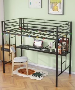 Twin Metal Loft Bed with Desk
