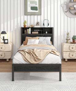 Twin Size Bed Frame With Storage Headboard