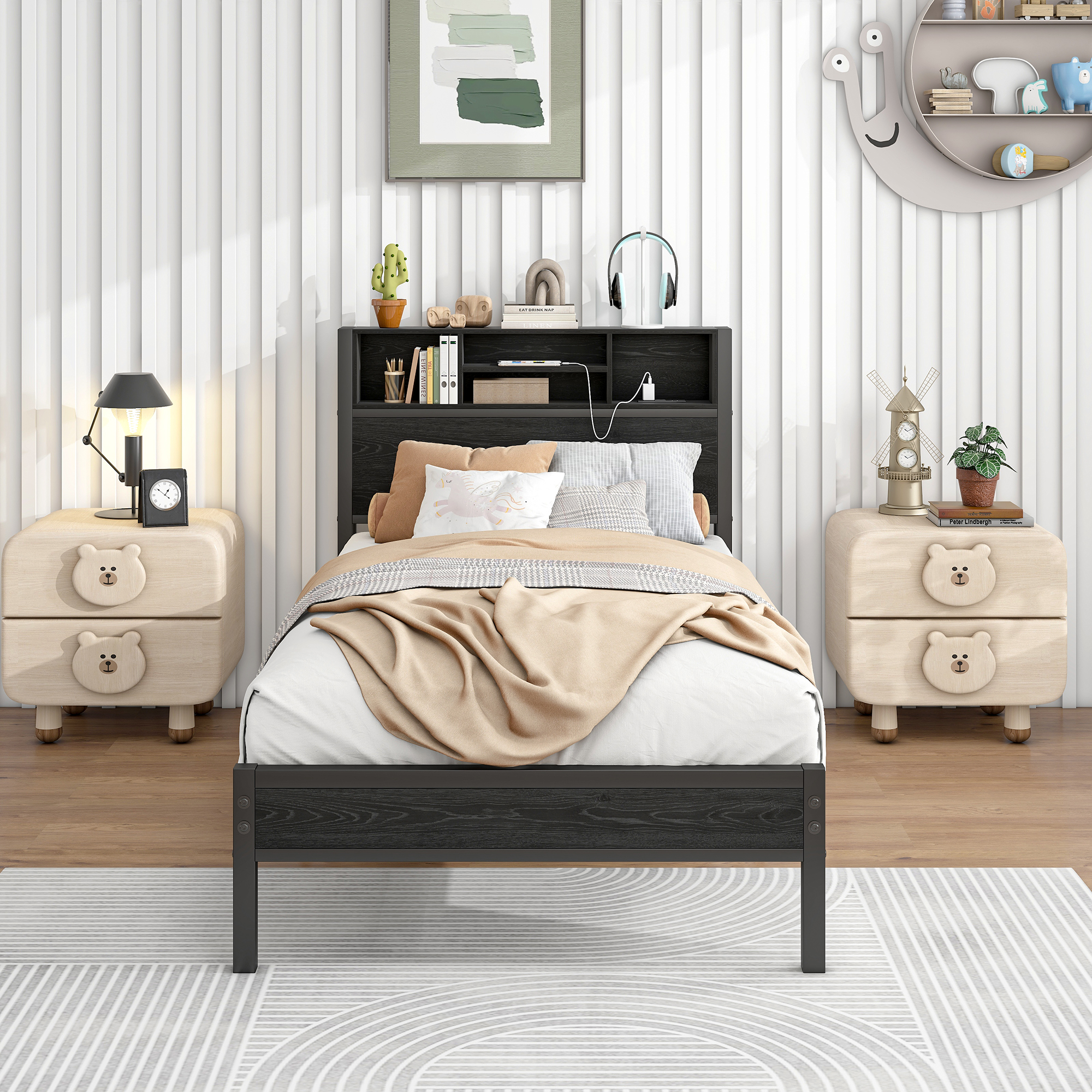 Twin Size Bed Frame With Storage Headboard