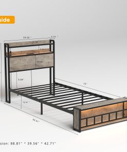 Twin Bed Frames with Charging Station and LED Light