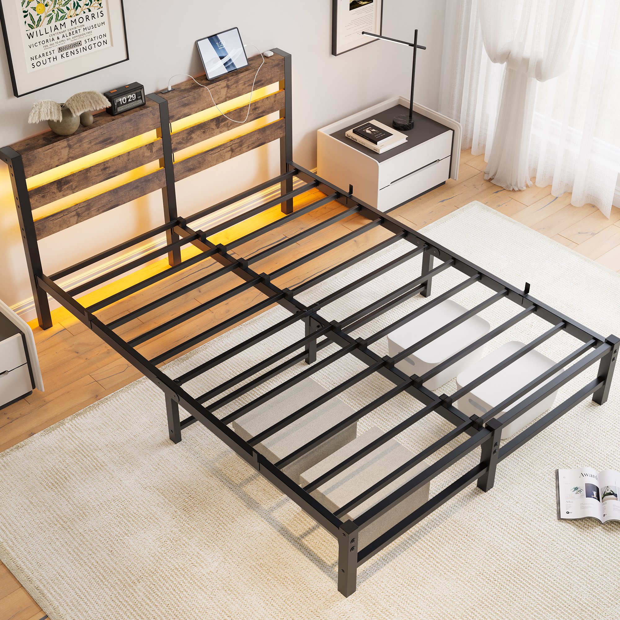 Queen Size Metal Bed Frame with Headboard