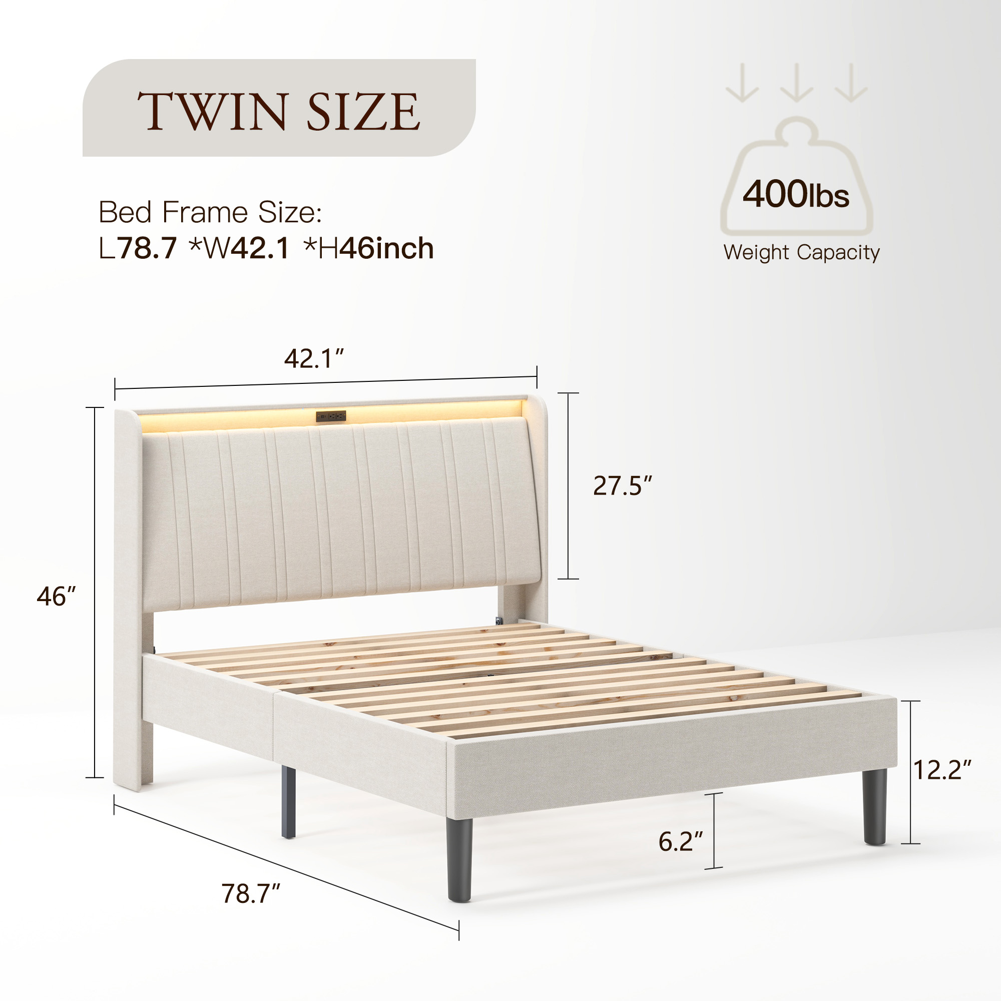 Upholstered Twin Size Platform Bed Frame