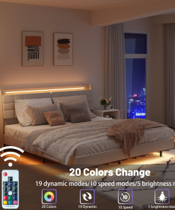 King Floating Bed Frame with LED Light and Charging Station