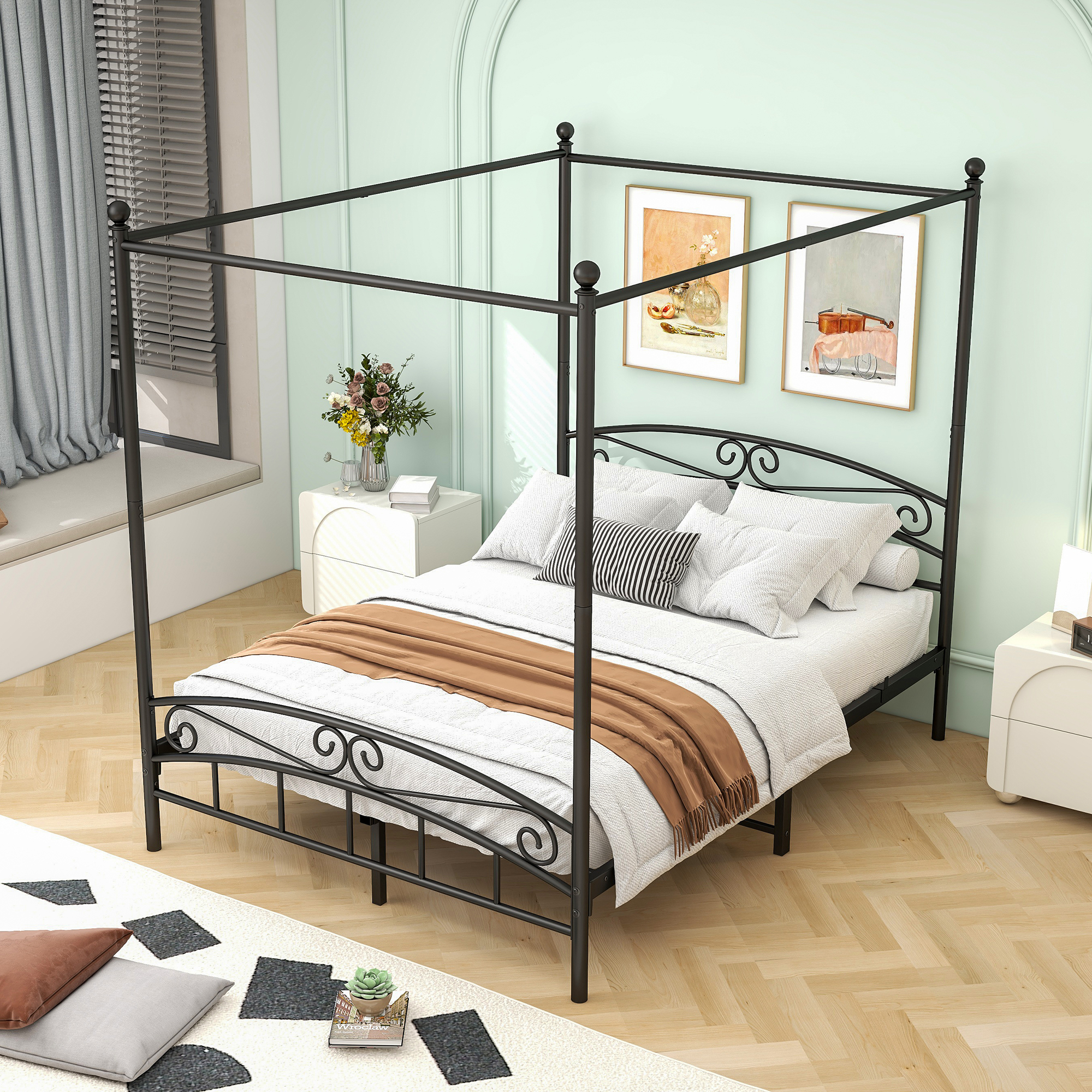 Queen Size Metal Canopy Bed Frame