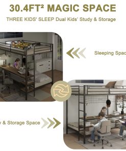 Ethan Full Over Twin Bunk Bed with Desk, Charging Station and Storage Shelves