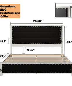 King Size Platform Bed with Upholstered Headboard