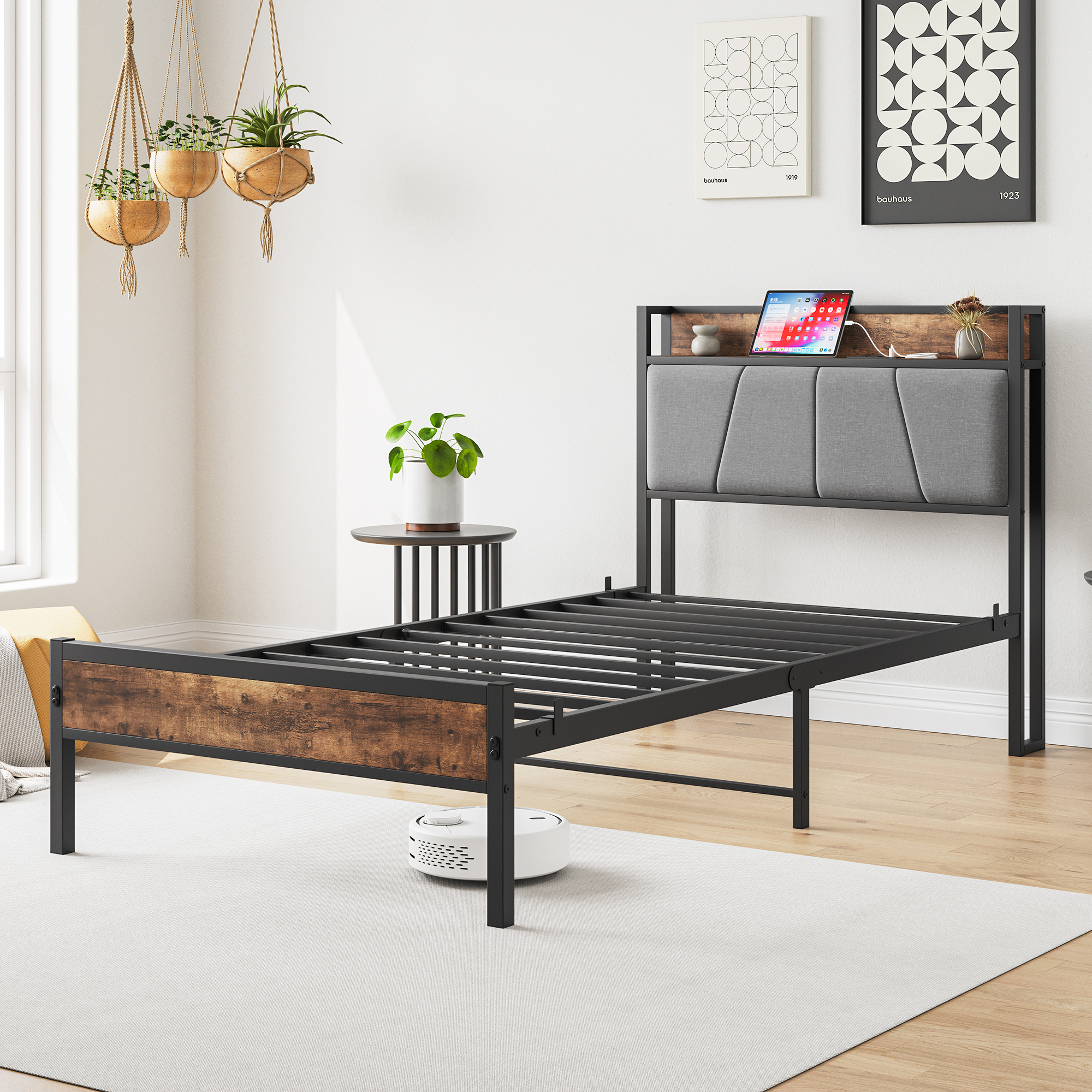 Metal & Wood Twin Size Platfrom Bed Frame