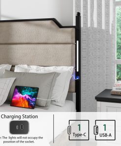 Queen Size Bed Frame with Upholstered Headboard