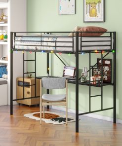 Twin Metal Loft Bed with Desk
