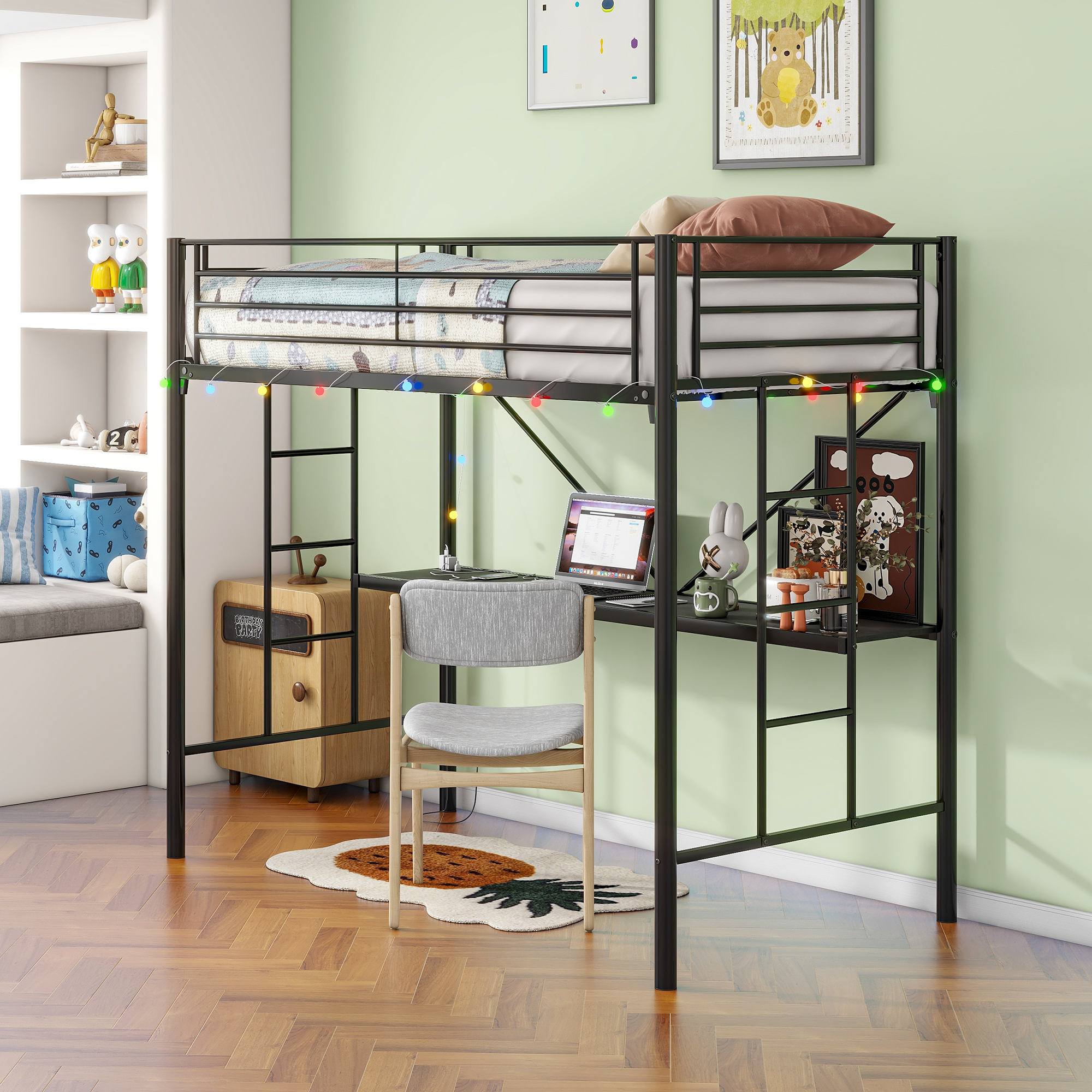 Twin Metal Loft Bed with Desk