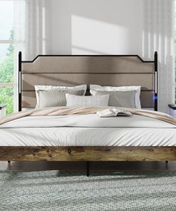 King Size Bed Frame with Upholstered Headboard