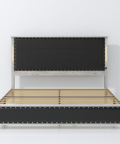 King Size Platform Bed with Upholstered Headboard