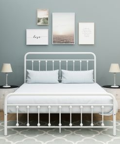 Victorian Style Metal Platform Bed Frame, Queen Size