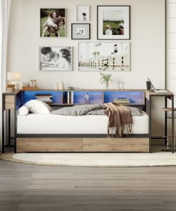 Full Size Corner Bed Frame With Bookcase And 2 Drawers