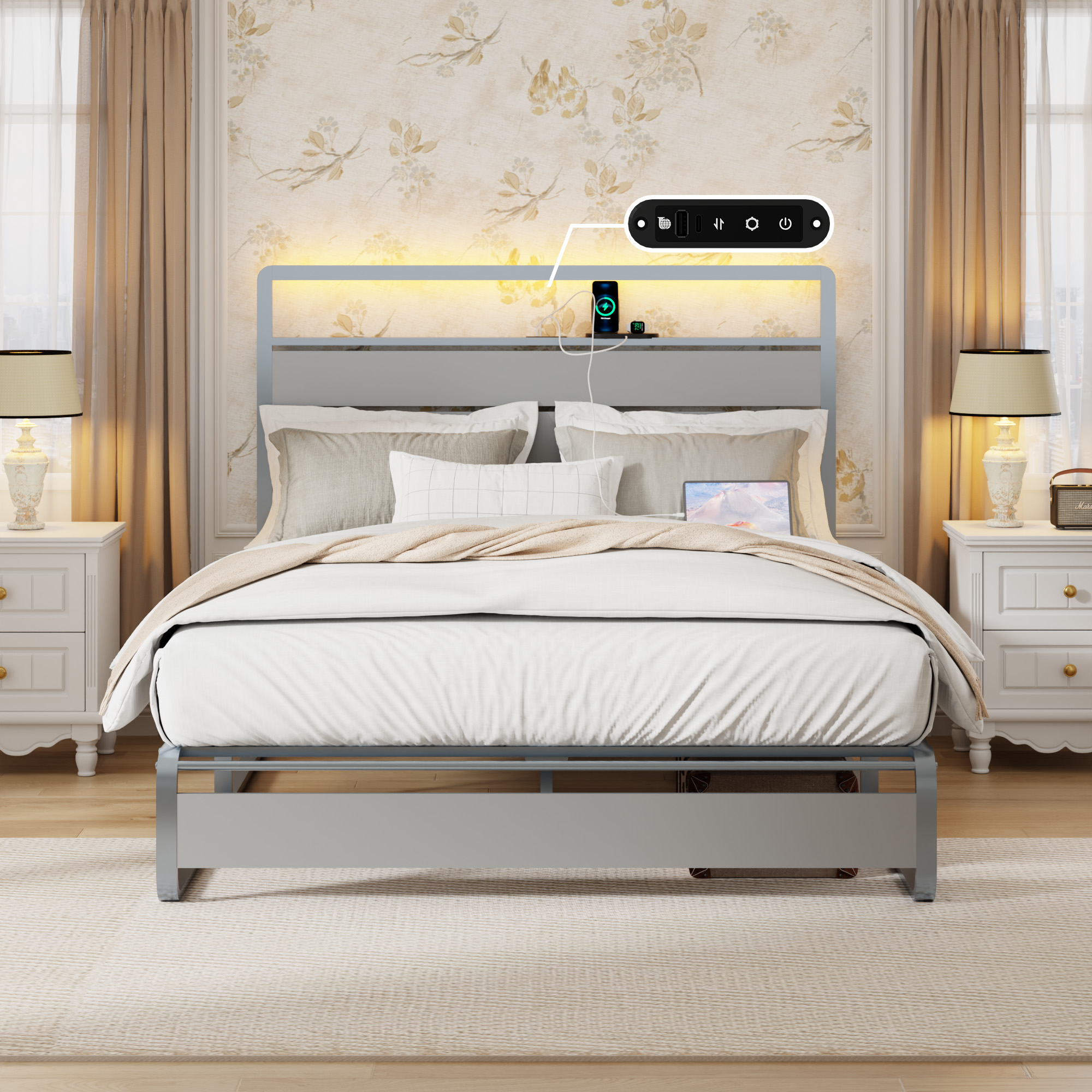 Metal Queen Size Bed Frame With Headboard